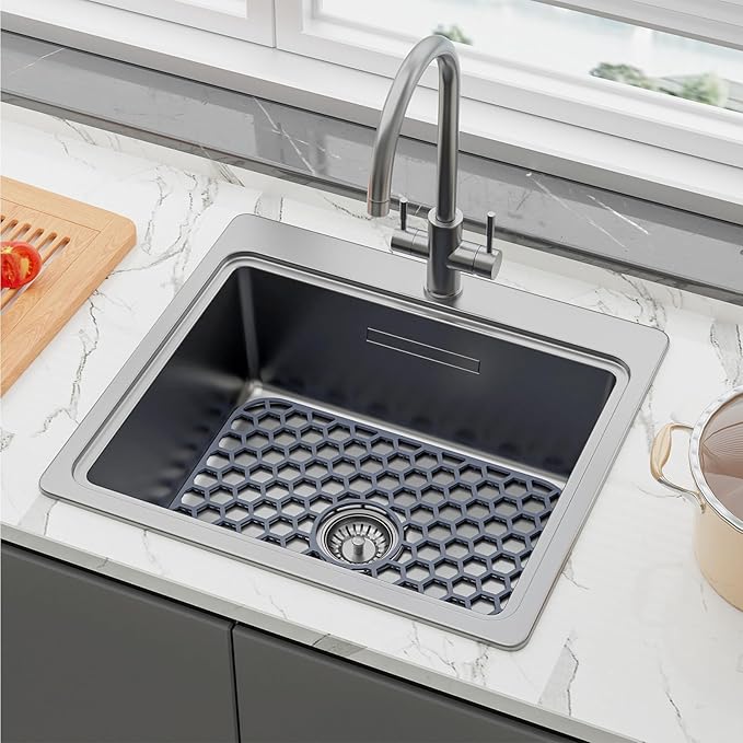 Silicone Sink Protectors for Kitchen Sink with Center Drain - 16.2"x12.5" Kitchen Accessory, Non-Slip Heat Resistant Sink Mat for Bottom of Farmhouse Porcelain Stainless Steel Sink