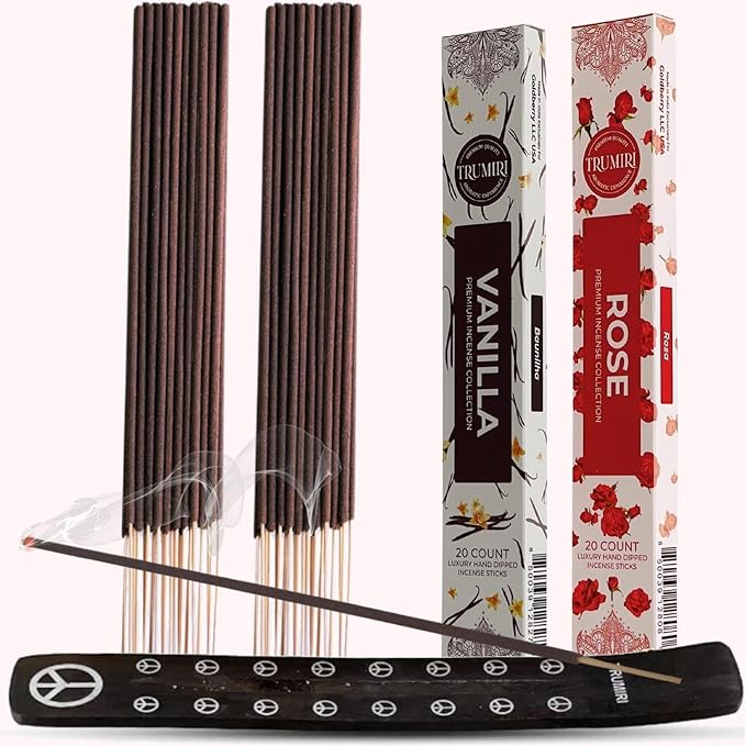 Trumiri Incense Sticks - Combo Pack of 40 Insence-Sticks - 20 Vanilla + 20 Rose - Insenses - Insents - Incents - Inscense - Incence - Incienso - All Natural Incense Sticks