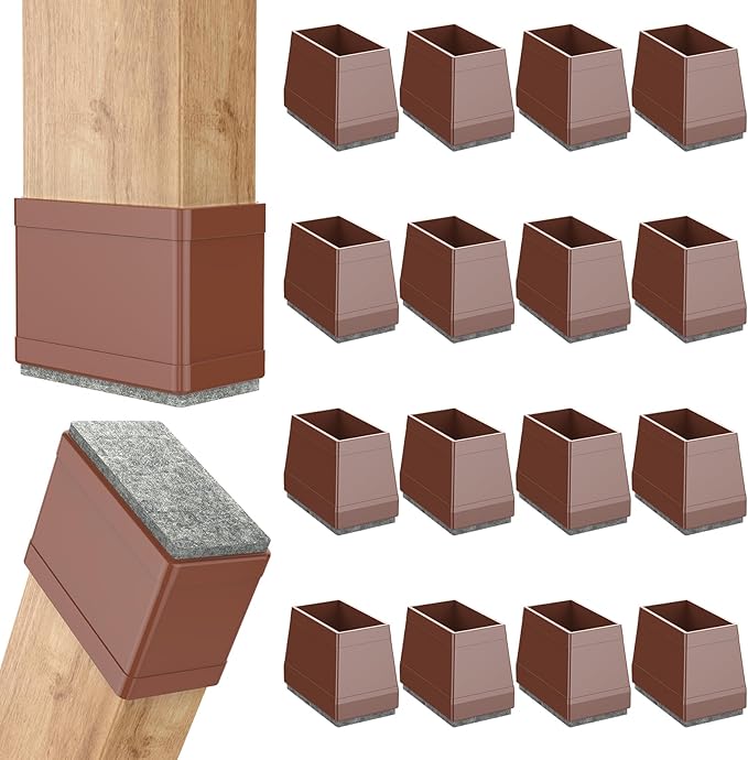 Rectangle Chair Leg Protectors for Hardwood Floors, 16 PCS Silicone Covers to Protect Wood Tile Floors Felt Pads Furniture Leg Caps Reduce Noise. Easy to Move. (Brown, 0.75 x 1 Inch, Rectangle)