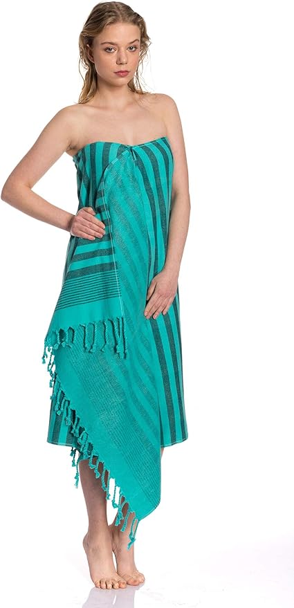 Clotho 4 Pack Turkish Towel - Oversized Beach Towel Set of 4 for Adults - Striped 100% Cotton 35 x 65 inch Variety Colors