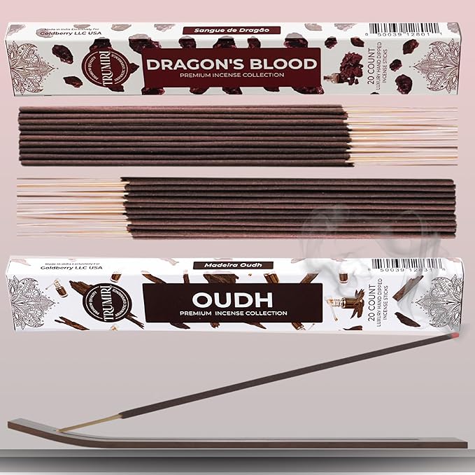 Trumiri Incense Sticks - Combo Pack of 40 Insence-Sticks - 20 Dragons Blood + 20 Oud - Insenses - Insents - Incents - Inscense - Incence - Incienso - All Natural Incense Sticks