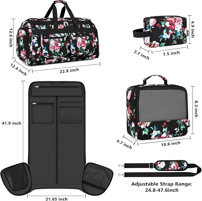 Convertible Garment Duffel Bags for Travel - Carry on Garment Duffle with Toiletry Bag Storage Bag Large Travel Duffel Bag 2 in 1 Hanging Suit Bag Weekender Bag for Men Women 3pcs Set
