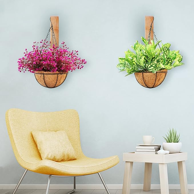 DSJIFGEW 7-Inch Hanging Plant Brackets, Arc-Shaped Wooden Plant Hanger Indoor, Wall Mount Hooks for Outdoor Hanging Bird Feeders, Flower Baskets Pots, Wind Chimes, Lanterns