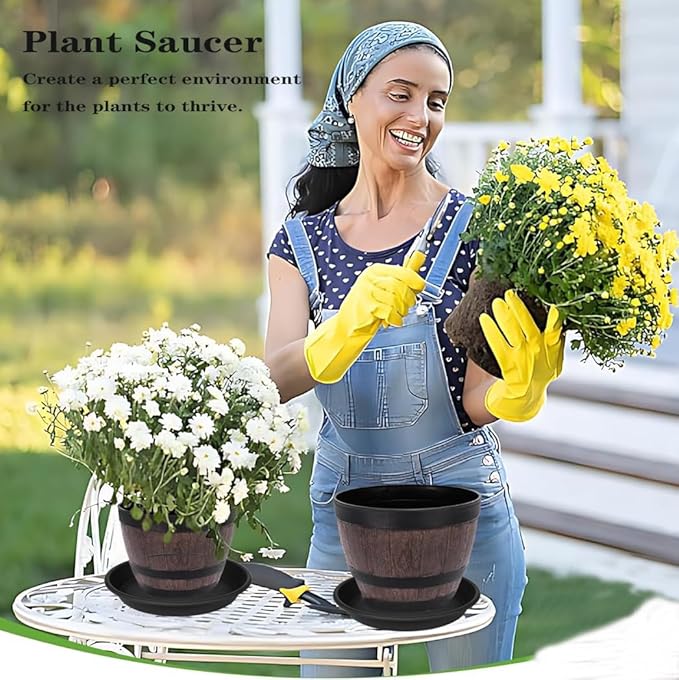 Grjoprt Large Plant Saucer 16 inch, 4 Pack Heavy Sturdy 17 inch Plastic Plant Tray for Planter, Flower Saucers for Indoors, Flower Pots Saucers, Plant Drainage Tray Round 14"/15"/16" (Black)