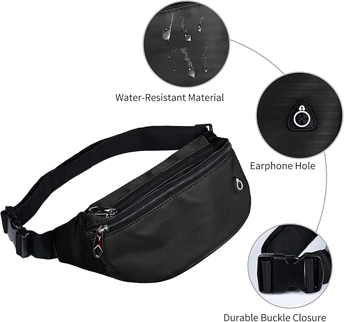 Fanny Packs for Men and Women, Waterproof Sports Waist Pack Bag for Travel Hiking Running Hands-free