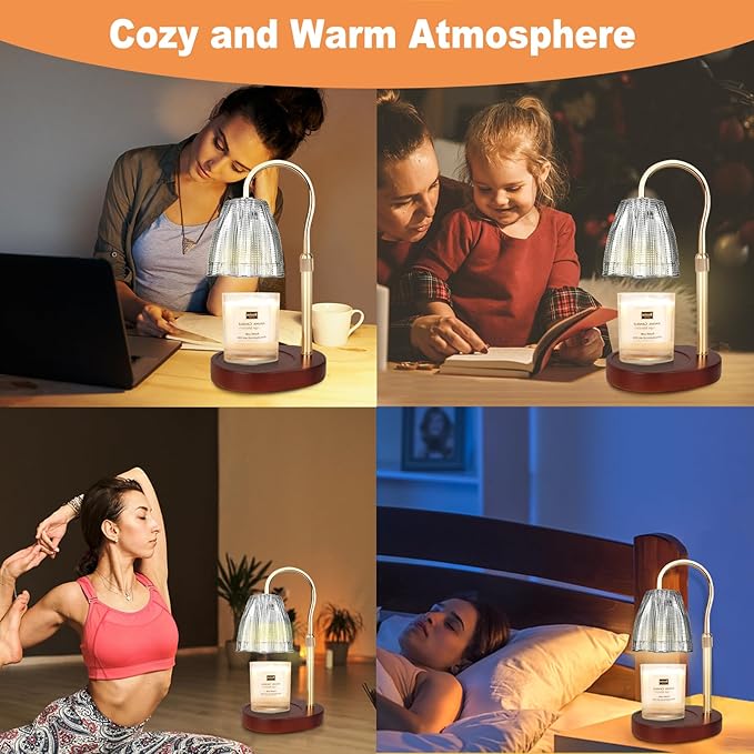 Candle Warmer Lamp with Timer & Dimmer, Candle Warmer Height Adjustable, Fits All Jar Scented Candles, Candle Lamp with 3 Bulbs, Charming Gift for Home Decor
