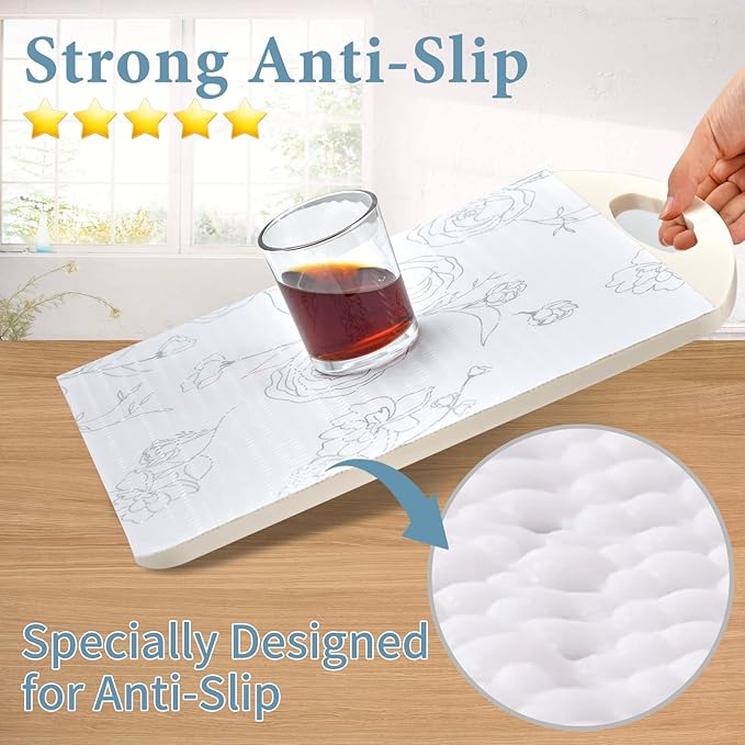 Shelf Liners for Kitchen Cabinets, 12in x 30FT, Non-Adhesive Drawer Liner, Silver Floral, Thickened Shelf Liner Paper, Strong Non-Slip, Easy to Clean, for Tool Box and Refrigerator, with Knife and Tape Measure