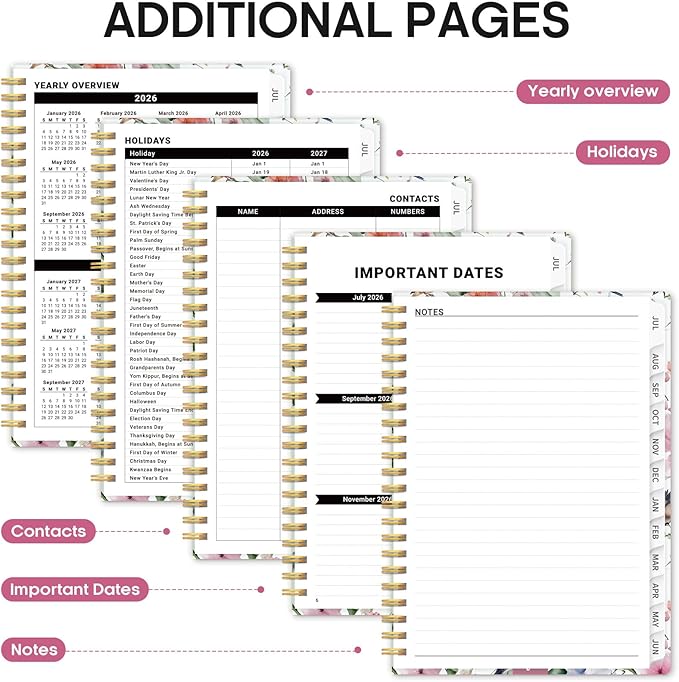 Planner 2026-2027, Academic Year Monthly and Weekly Calendar Planner, Jul 2026 - Jun 2027, Hardcover Teacher Student Planning Agenda book with Tabs, Perfect for School Office Supplies, 8.5" x 11" - Songbird Bloom