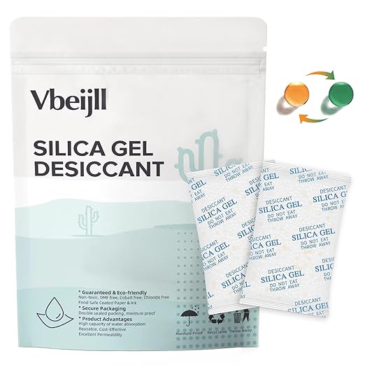 20 Gram (50 Pack) Color-Indicating Silica Gel Packets, Premium Food Grade Desiccant - Rechargeable Moisture Absorbers for Food Storage, Electronics, 3D Filament & Safes