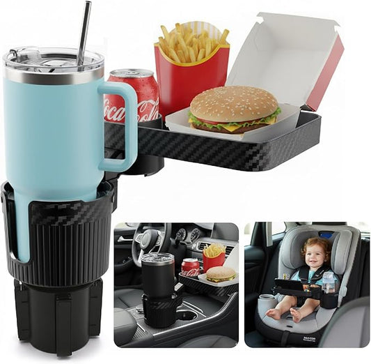 OtterVerz 11 Upgraded Car Cup Holder Tray, 3 in 1 Car Cup Holder Expander Adapter, 360° Rotating Detachable 10.5" Car Food Tray Table for Eating, Road Trip Essentials, Fits Yeti/Hydro Flask 16–46oz