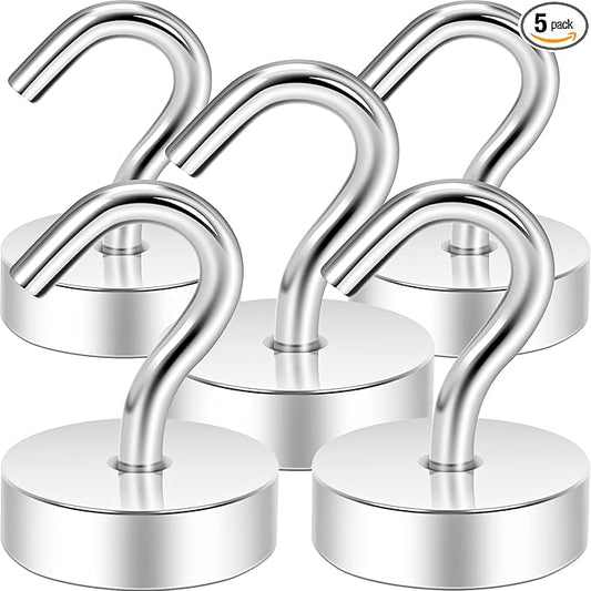 Neosmuk Magnetic Hooks, Cruise Ship Essentials, 40lb+ Heavy Duty Magnetic Hooks for Cruise Cabins, Refrigerator, Grill, Hanging, and Travel | Extra Strong Must-Haves Magnet Hook,Silver, 5 Pack