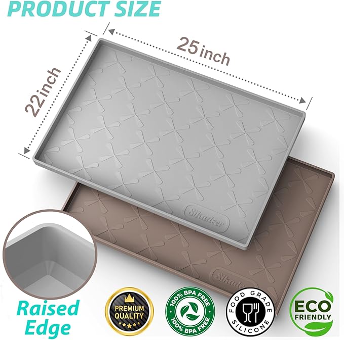 SIKADEER 25" x 22" Under Sink Mat Waterproof, Silicone Mat Kitchen Drawer Shelf and Cabinet Liner, Sink Protector for Kitchen Organizers and Storage, Boot Tray Pet Food Mats