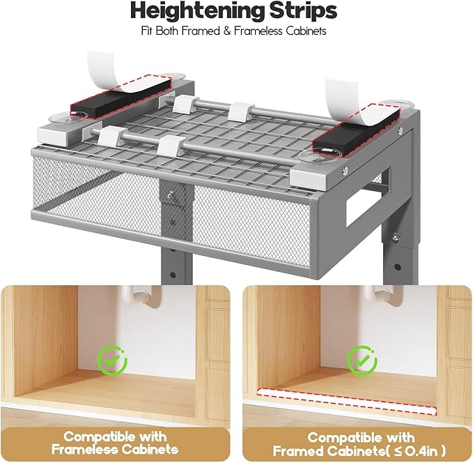 2 Packs 19IN Depth Under Sink Organizer, 2-Tier Pull Out Cabinet Organizer With Smooth Circular Rail, Large Capacity Metal Mesh Sliding Drawers For Bathroom& Kitchen Storage, Height Adjustable–Gun Gray
