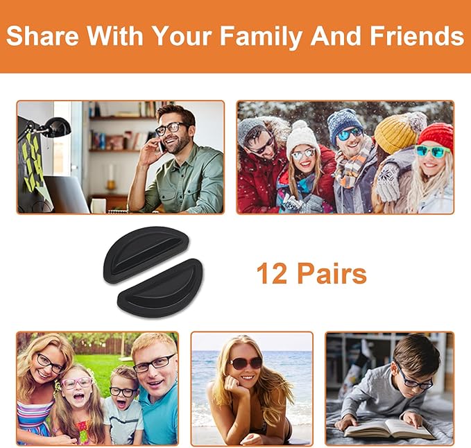 Silicone Anti-Slip Eyeglass Nose Pads, 2.5mm Thick Comfort Air Chamber Nose Pads for Glasses, with Sticky Backing (12 Pairs, Black)