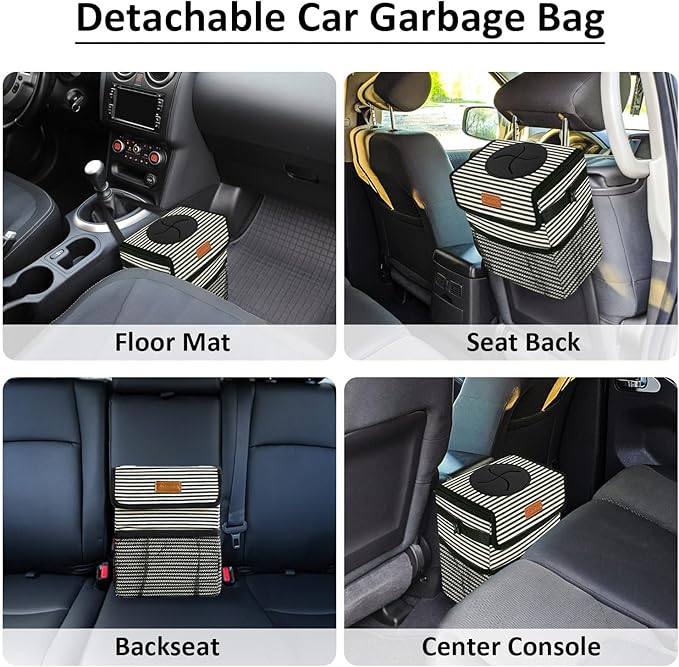 ELONGRIVER Car Trash Can Bin for Back Seat Leak Proof, Cute Car Trash Bag Hanging, Vehicle Trash Can for SUV Truck Van, Automotive Garbage Cans Front Seat Stripe