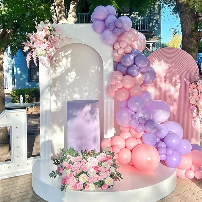 Pink and Purple Balloon Garland Arch Kit, 120Pcs Purple Light Pink Bow Balloons in 8/12/5 Inch Different Sizes for Girl Women Bridal Wedding Birthday Baby Shower Party Decoration