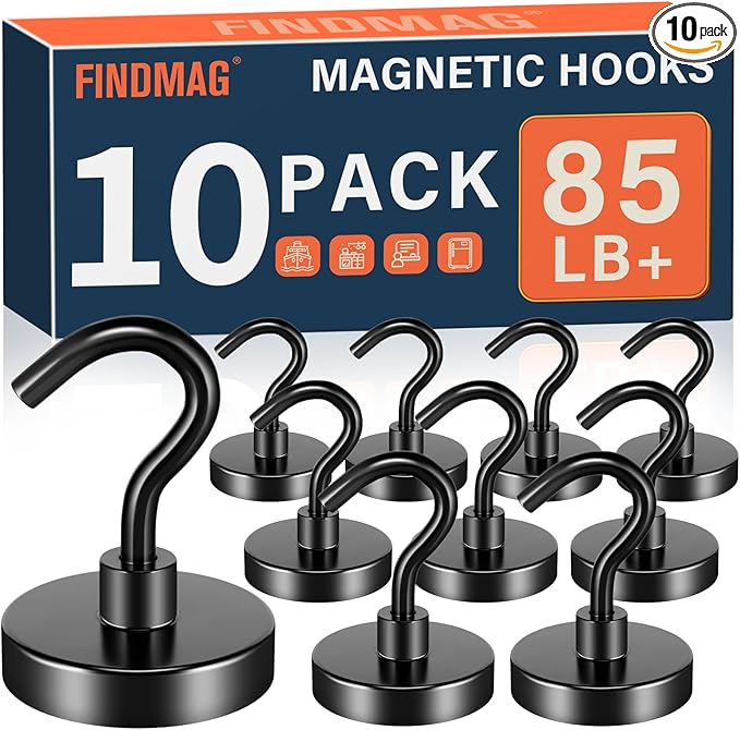 FINDMAG Magnetic Hooks Heavy Duty, 85lb+ Strong Magnetic Hooks for Cruise Cabins, Heavy Duty Magnets with Hook for Refrigerator, Black Magnet Hook for Classroom Kitchen Home 2026 Cruise Essentials