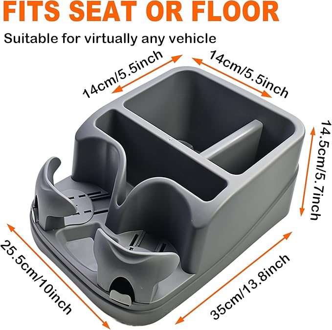 Center Console for Cars, Car Center Console Organizer, Console Cup Holder for Trucks, Floor Cup Holder for Truck, Minivans, Suvs, Vehicle Organizer (Gray)
