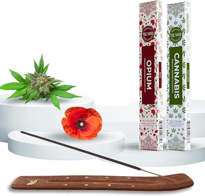 Trumiri Incense Sticks - Combo Pack of 40 Insence-Sticks - 20 Opium + 20 Cannabis - Insenses - Insents - Incents - Inscense - Incence - Incienso - All Natural Incense Sticks