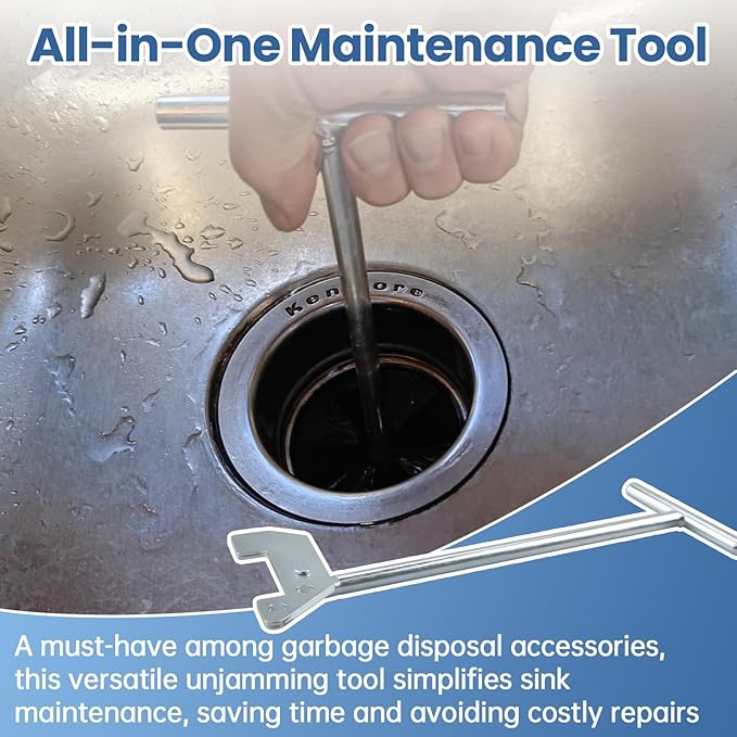 Garbage Disposal Wrench, Garbage Disposal Unjamming Wrench with 2 Garbage Disposal Allen Wrench, Garbage Unclogger to Dislodge Jams or Clutter from Above the Sink