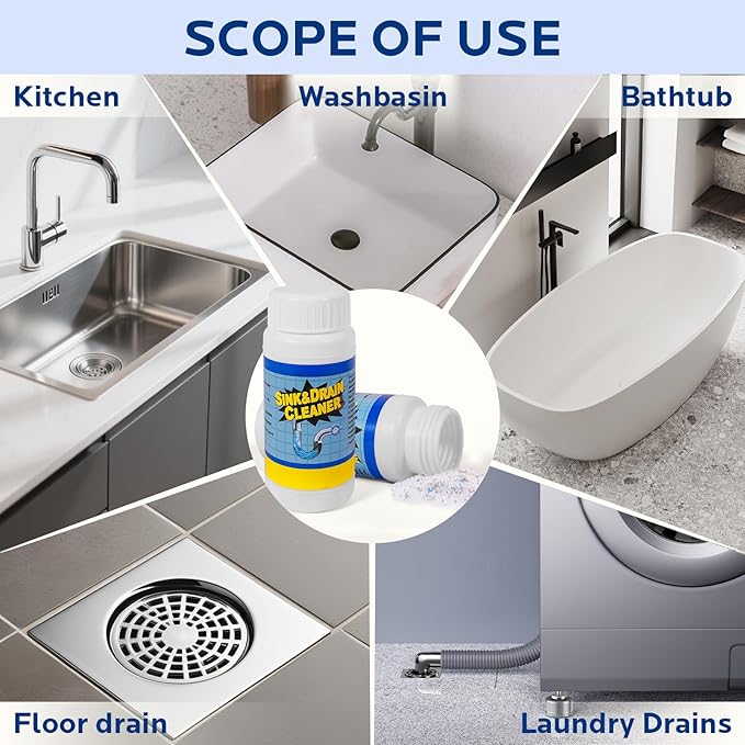 Sink and Drain Cleaner Powder Kit: Fast-Acting Clogged Pipe Opener for Kitchen Bathroom Pipes and Floor Drains - Drain Clog Remover for Routine Home Plumbing Maintenance (5 pack)