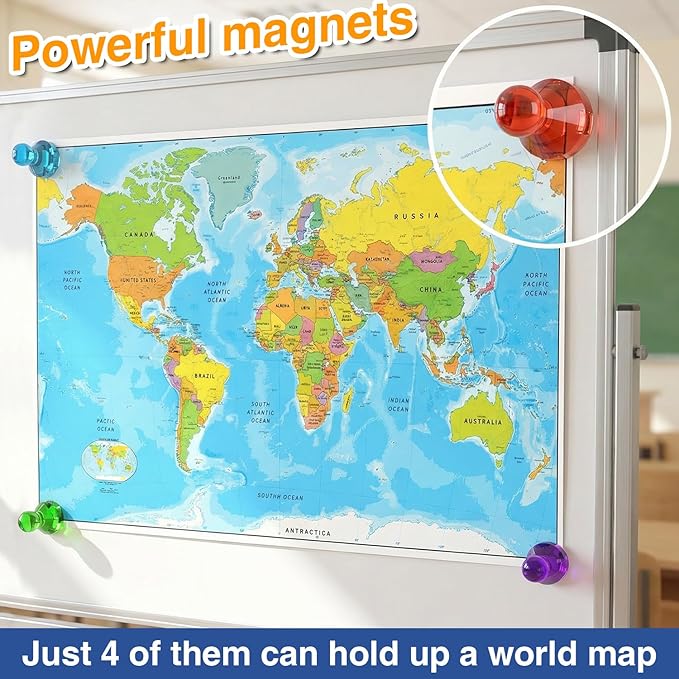 MAX Push Pin Magnets - Tiergrade 32 Pack 7 Assorted Color Strong Magnets,Use at Kitchen Home Office and School Classroom, for Refrigerator Dry Erase Board and Whiteboard.