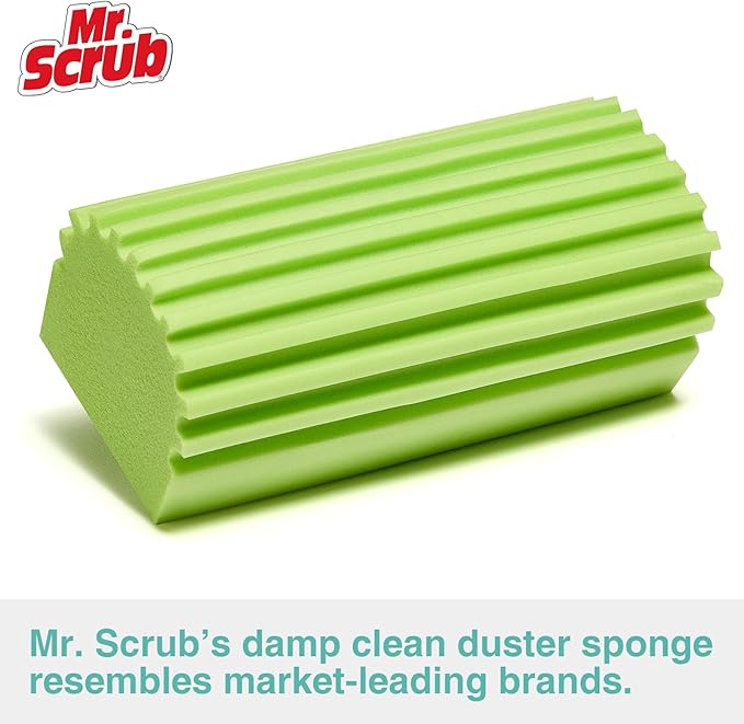 4 Pack Damp Dusting Sponge Duster, Green Dust Cleaning Sponge, Reusable Household Cleaning Sponge Tool for Blinds, Floorboards, Fan Blades, Vents, Glass, Railings, Mirrors