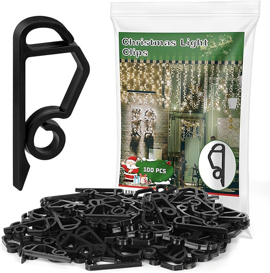 MEILIDY Christmas Light Clips, Weatherproof Plastic Gutter Clips for Hanging Outdoor Holiday Seasonal String Lights, Black, 100 Pcs