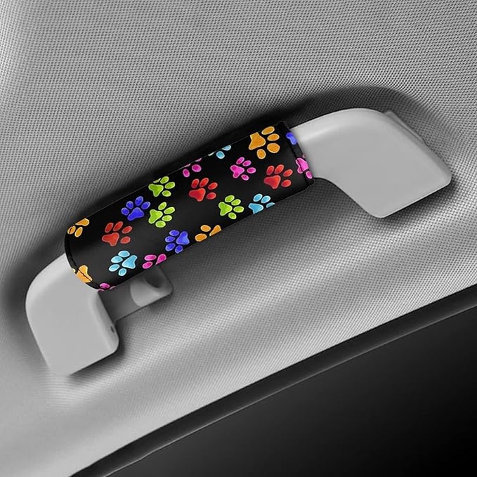 KUIFORTI Colorful Paws Luggage Handle Wrap Cute Suitcase Protective Handle Cover Set of 2 Pcs, Lovely Footprint Luggage Identifiers Marker Grips Protector, Portable Travel Accessories