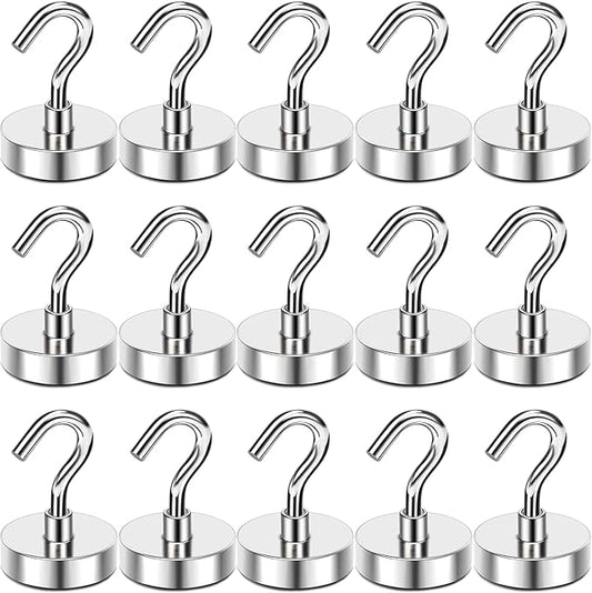 MIKEDE Strong Magnetic Hooks Cruise Essentials Heavy Duty for Hanging, 30Lb+ Neodymium Magnets with Hooks for Outdoor Hanging Brackets, Magnetic Hanger for Kitchen, Home, Workplace-15Pcs