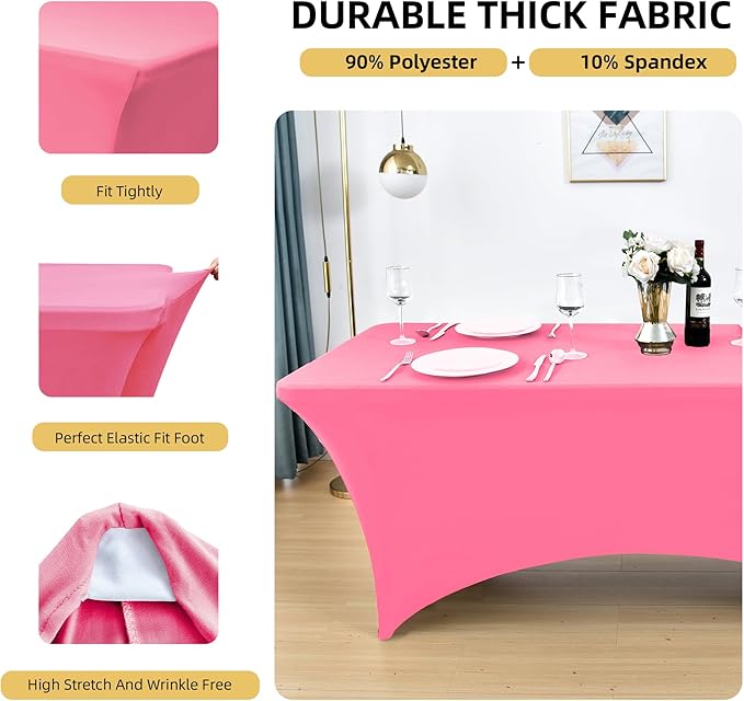 ZarzaaSik 2-Pack 6ft Spandex Table Covers for Rectangle Standard Folding Tables - Wrinkle Resistant Stretch Tablecloths - Ultimate Fitted Table Protector for Parties, Trade Shows, Banquet