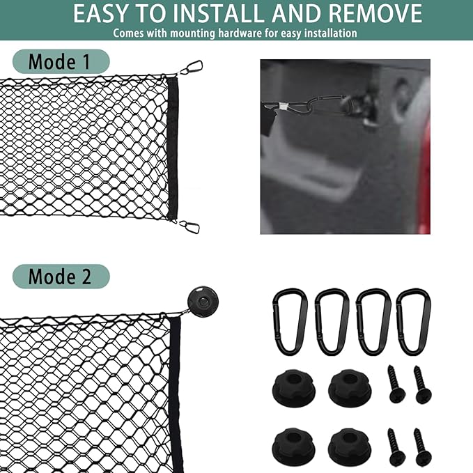 53 x 18 Inch Truck Bed Cargo Net - Heavy Duty Stretchable Car Organizer with Aluminum Carabiners, Universal Fit for Pickup Trucks SUVs Cars | Durable Elastic Vehicle Storage Accessory