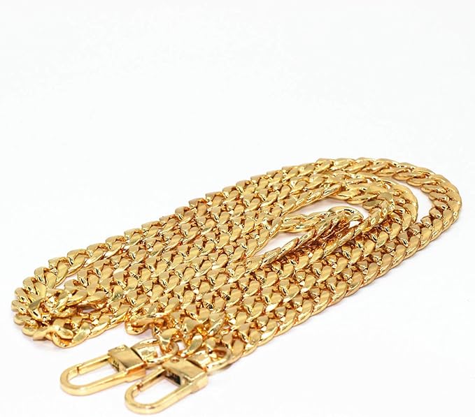 WEICHUAN 47"/120cm Gold Iron Flat Chain for Handbag Shoulder Bag Crossbody Bag Purse Chain Strap Replacement, with Metal Buckles- 6 OZ in Weight (Gold)