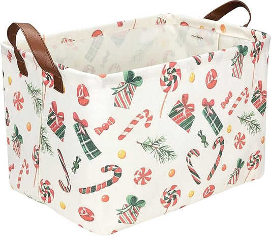 Rectangle Christmas Basket,Candy Storage Basket with Handles,Kids Gift Storage Box,Cute Canvas Organizer Bin for Pet,Books Basket,Toys Bin,Gift Baskets(Gift Basket)
