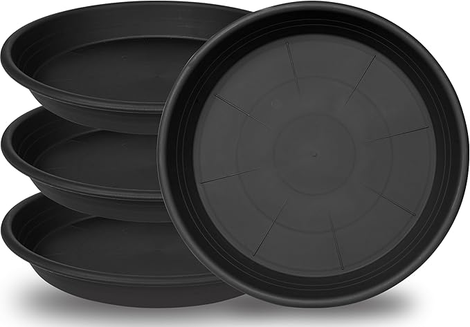 Grjoprt Large Plant Saucer 16 inch, 4 Pack Heavy Sturdy 17 inch Plastic Plant Tray for Planter, Flower Saucers for Indoors, Flower Pots Saucers, Plant Drainage Tray Round 14"/15"/16" (Black)