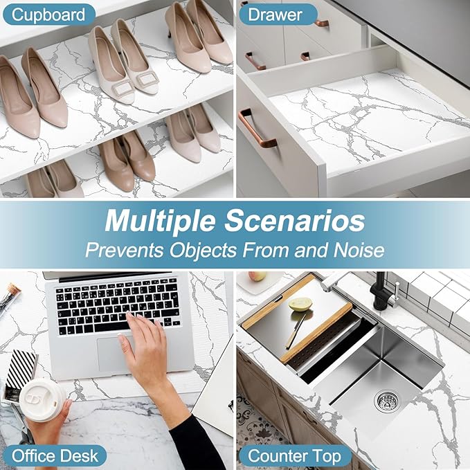 Drawer and Shelf Liner for Kitchen Cabinet, Non-Adhesive Cabinet Liner, Non-Slip Drawer Liner, Waterproof Cupboard Liners, Kitchen Shelf Liner Easy to Clean, Protect Dresser/Shelves/Table
