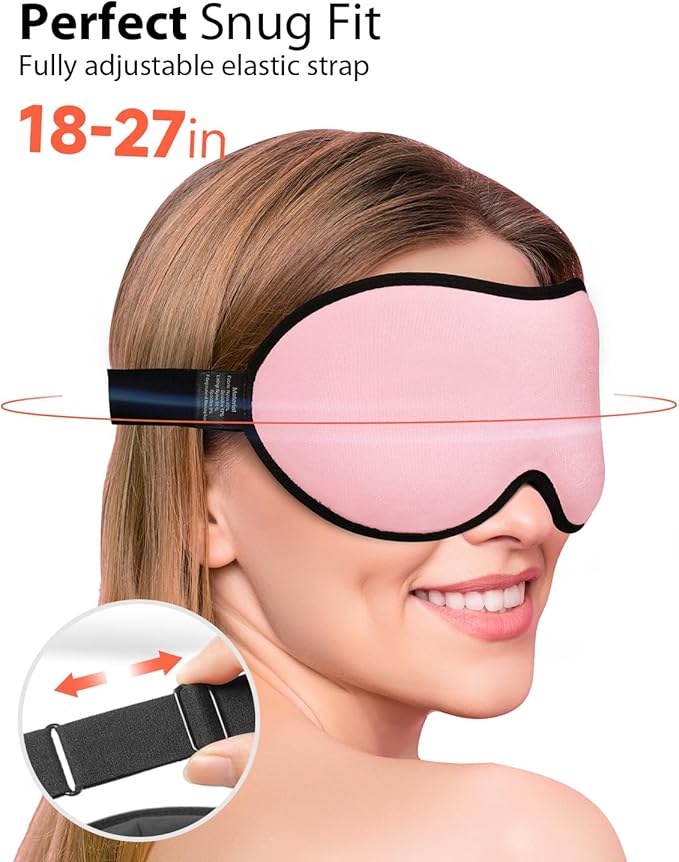 MABAO Weighted Sleep Mask - 100% Blackout Eye Mask for Sleeping for Women Men, 3D Contoured for Lash Extension, Zero Eye Pressure Memory Foam Cover, Soft Gentle Pressure Blindfold for Travel - Pink
