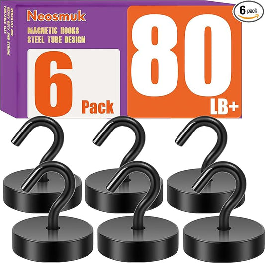 Neosmuk Magnetic Hooks, Cruise Ship Essentials, 80lb+ Heavy Duty Magnetic Hooks for Cruise Cabins, Refrigerator, Grill, Hanging, and Travel | Extra Strong Must-Haves Magnet Hook,Black