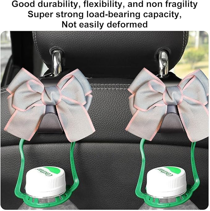 Mandark 2PCS Car Seat Headrest Hooks, Cute Bow Vehicle Hooks for Purses and Bags, Automotive Purse Hook Hanger Interior Decoration Accessories, Universal for SUV, Sedan, Truck (Gray Line)