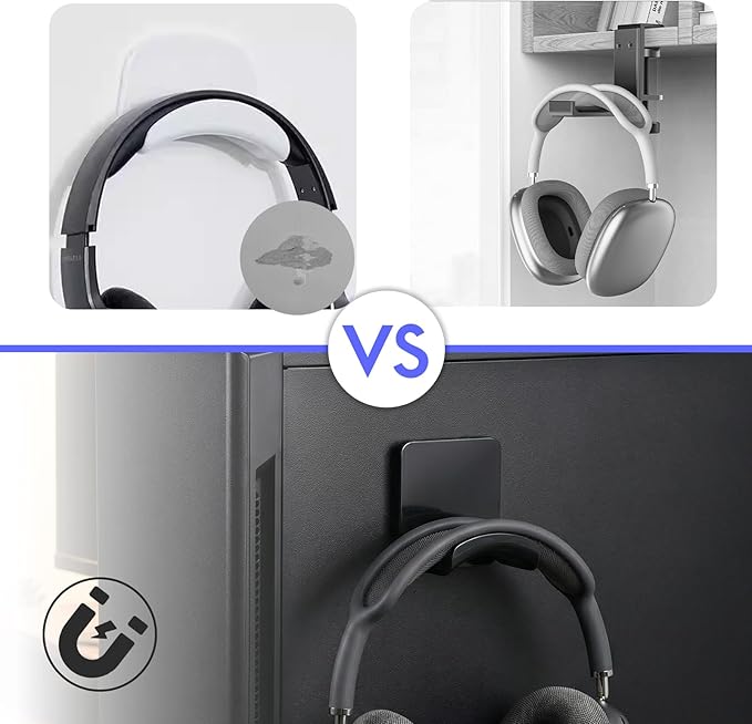 Magnetic Headphone Holder, Headphone Hanger for Desk & Table, Headphone Mount Stand with Rubber Pad, Headset Stand Hook, Headphone Holder for All Computer/Gaming Headsets