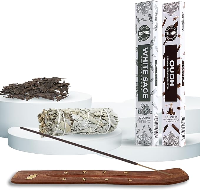 Trumiri Incense Sticks - Combo Pack of 40 Insence-Sticks - 20 White Sage + 20 Oud - Insenses - Insents - Incents - Inscense - Incence - Incienso - All Natural Incense Sticks