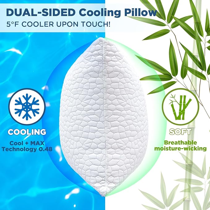 SUPA MODERN Cooling Pillows Queen Size Set of 2, Shredded Memory Foam Pillows for Sleeping 2 Pack, Adjustable Firm Bed Pillow for Side Back Stomach Sleepers, Cool Luxury Gel Pillow for Neck Support