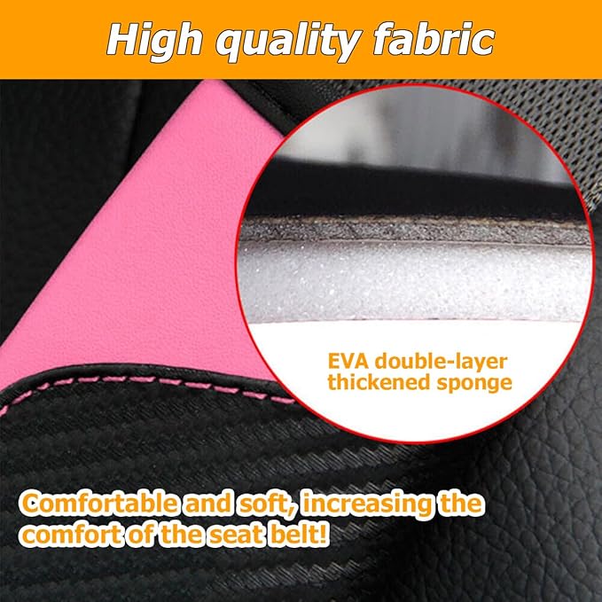 2PCS Car Seat Belt Cover, Carbon Fiber Seatbelt Shoulder Protection, Soft Car Seat Belt Strap Cushion Protect Your Neck and Shoulder, Car Accessories Seat Belt Pad for Car Truck (Pink)