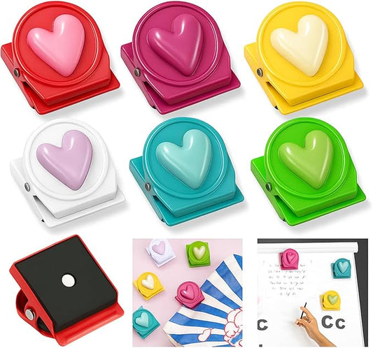 AceOrbit 12 Pcs Heart Magnets Clips Refrigerator Magnetic Clips Colorful Decorative Magnets Metal Magnet for Fridge Whiteboard Classroom Kitchen Office (Colorful)