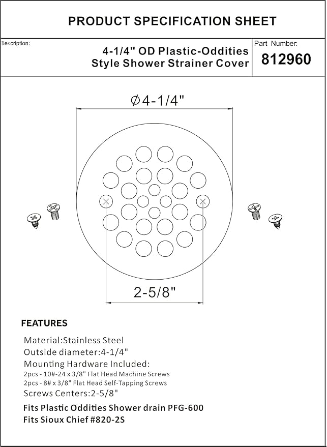 Artiwell 4-1/4“ Shower Strainer Drain Trim Set, Screw-in Shower Strainer Drain Cover, Plastic-Oddities Style Replacement Strainer Grid,Machine & Self-Tapping Screws Included (Chrome Plated)
