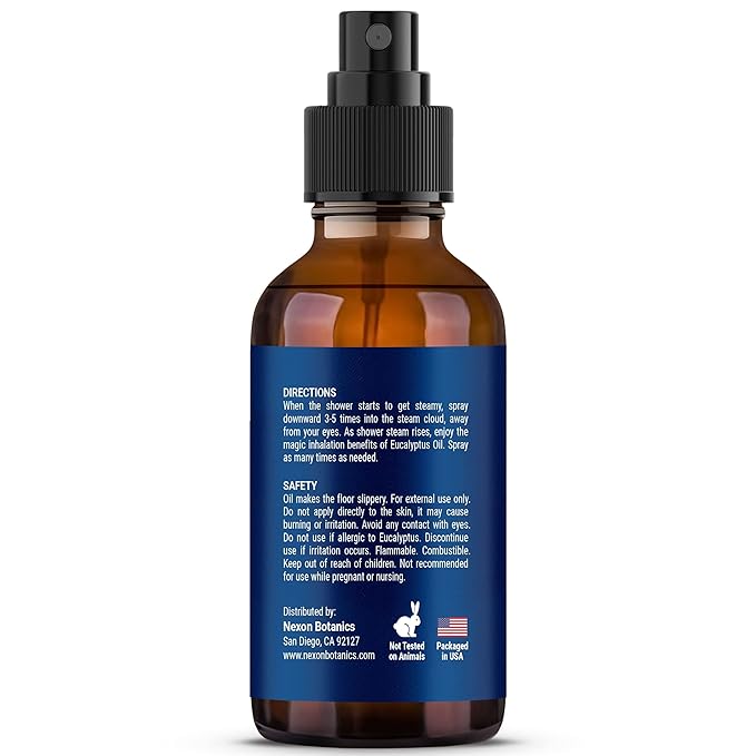 Eucalyptus & Peppermint Shower Steamer Spray 2 fl oz - Aromatherapy Mist for Spa with Pure, Natural Essential Oils - Refreshing Aroma for Clear Breathing & Mood Enhancement - Nexon Botanics