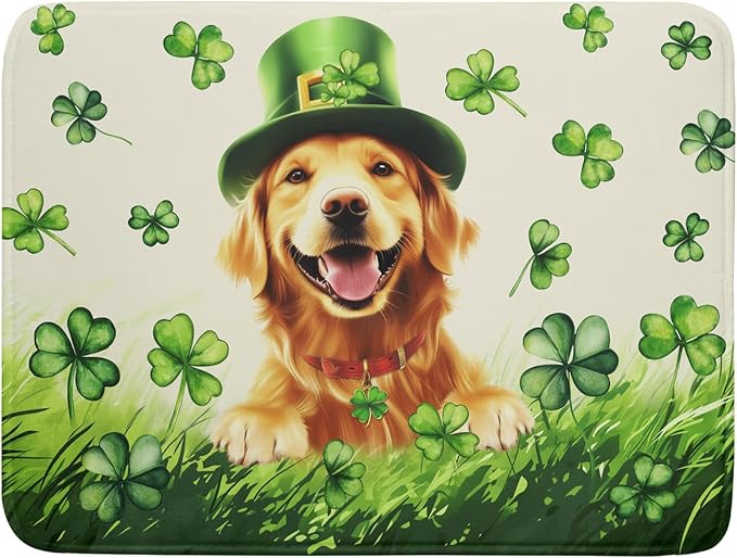 St Patrick's Day Dog Dish Drying Mat 18x24 inch Green Shamrock Dishes Pad Absorbent Microfiber Dish Drainer Mat for Kitchen Counter Coffee