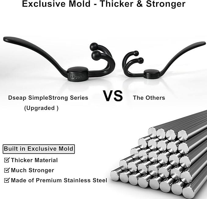 Dseap Over Door Hook 2.0 - Upgraded Version - Simple-Assembly, Strong, Heavy-Duty Stainless Steel 5-Tri-Hook Over The Door Hanger Rack, SimpleStrong Series, Silver