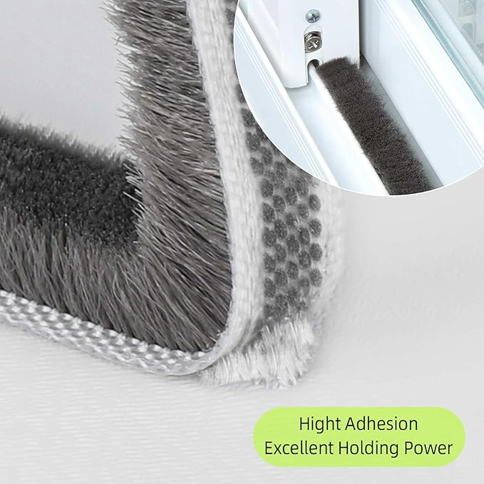 2Pack MILEQEE Door Brush Seal, 66Feet Total, Felt Pile Weather Stripping for Doors, Weather Strip for Windows Cabinet, Self Adhesive Draft Blocker, Dust Stopper Sliding Door Seal Winter, Grey 20m