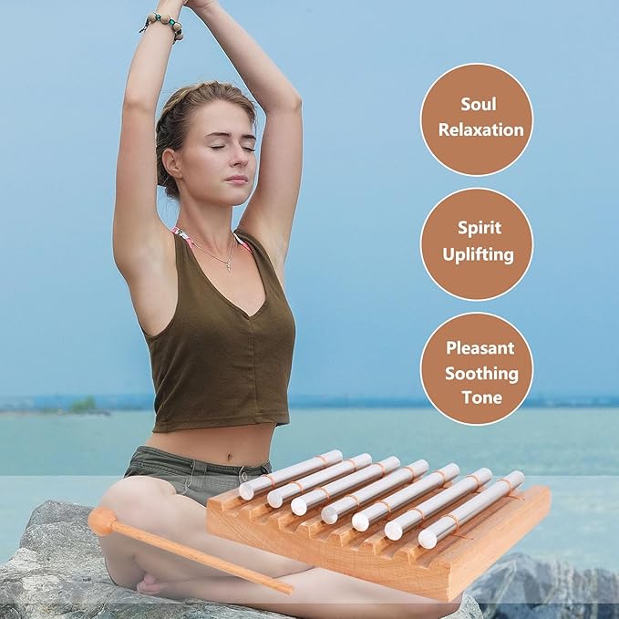 LIEKE 7 Tone Hand Chime Instrument Meditation Chime Mindfulness Bell with Nice Tone For Yoga Meditation Sound Healing Teachers' Classroom Management Tool